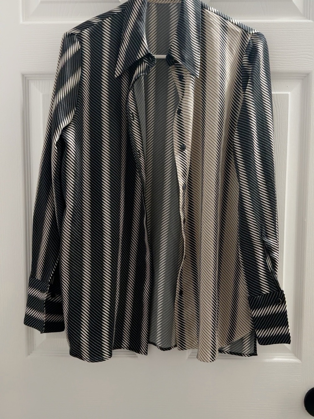 Mango woman’s Black and Cream Diagonal Stripe Button-Down Shirt